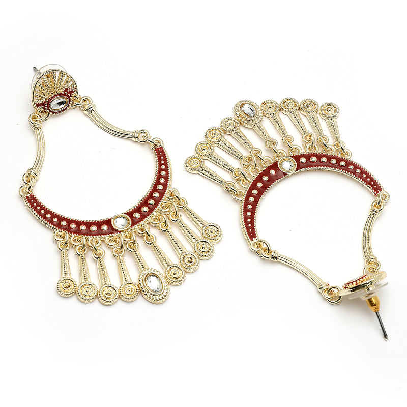 Gold Plated with Red Stylish Cubic Zirconia Danglers Earrings