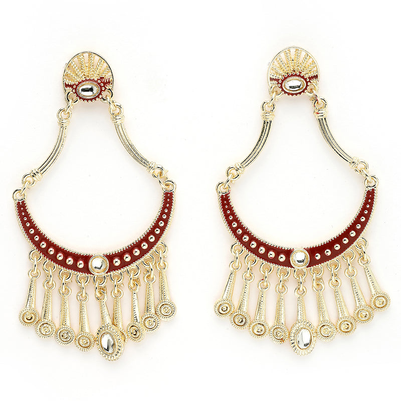 Gold Plated with Red Stylish Cubic Zirconia Danglers Earrings