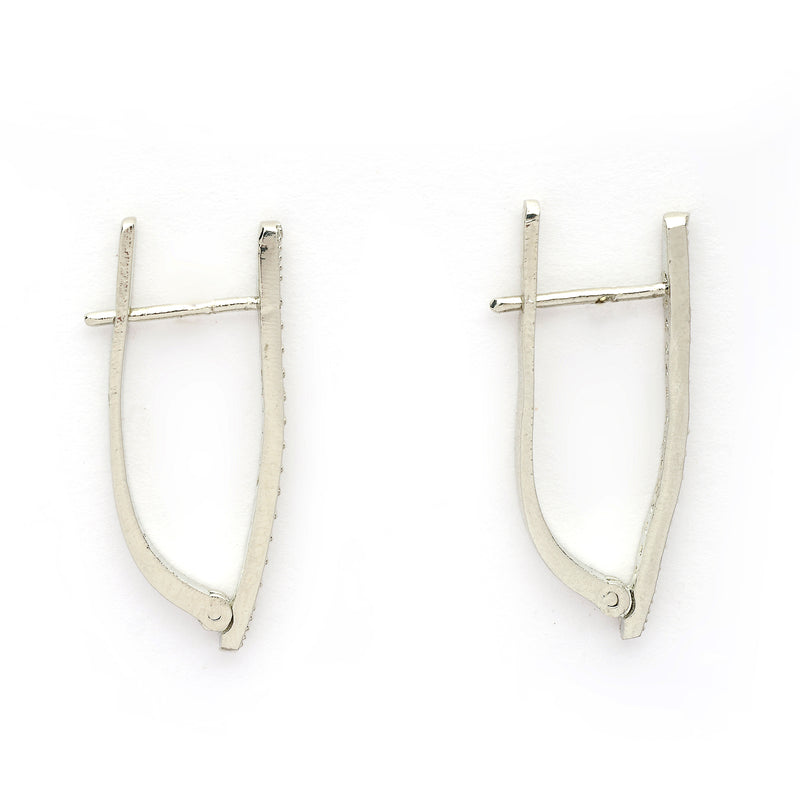 Rhodium Plated Silver Toned Geometric Shaped White American Diamond Studded Hoop Earrings