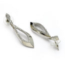 Rhodium Plated Elongated Leaf White American Diamond Contemporary Long Drop Earrings