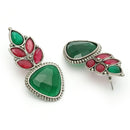 Oxidized Plated with Red & Green Cubic Zirconia Drop Earrings