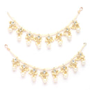 Traditional Gold Plated Kundan Studded White Pearl Beaded Multilayer Ear Chain Earrings