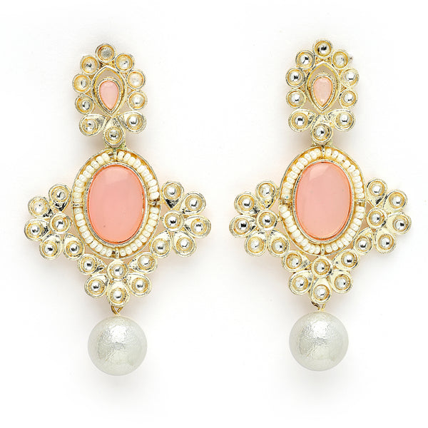 Gold Plated Oval Shaped with Pink Cubic Zirconia Small Drop Earrings