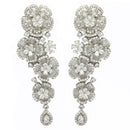 Rhodium Plated American Diamond Crystal Floral Dangler Earrings