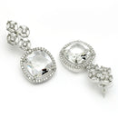 Rhodium Plated Cushion Cut White American Diamond Contemporary Long Drop Earrings