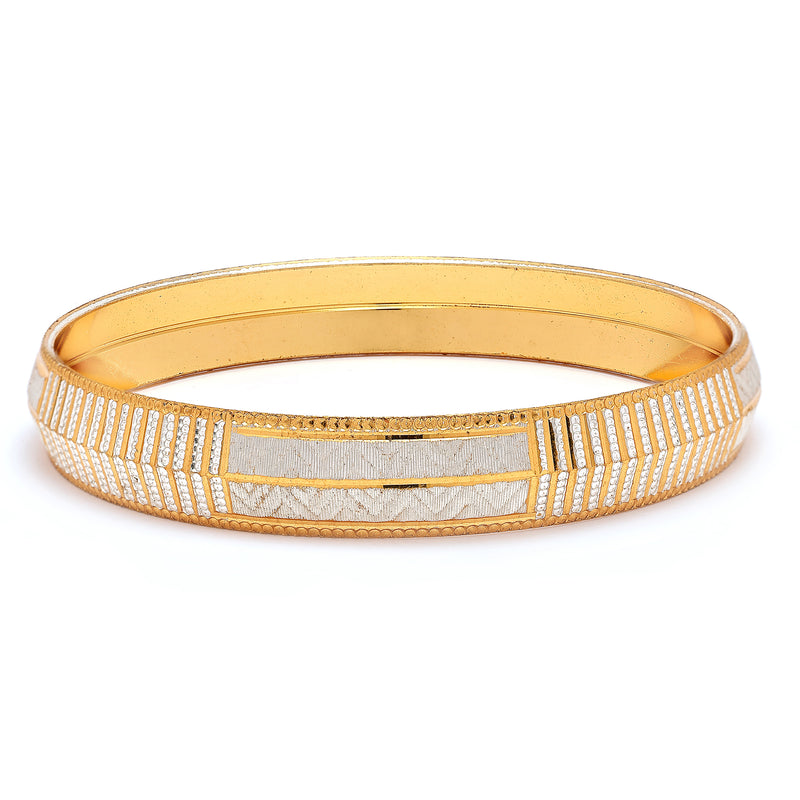 Gold Plated Dual Toned Engraved Texture Kada For Men