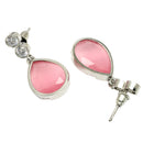 Rhodium Plated Teardrop Pink AD Contemporary Drop Earrings