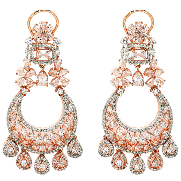 Rose Gold Plated with Tiny White American Diamond Dangler Earrings