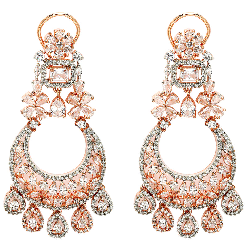 Rose Gold Plated with Tiny White American Diamond Dangler Earrings