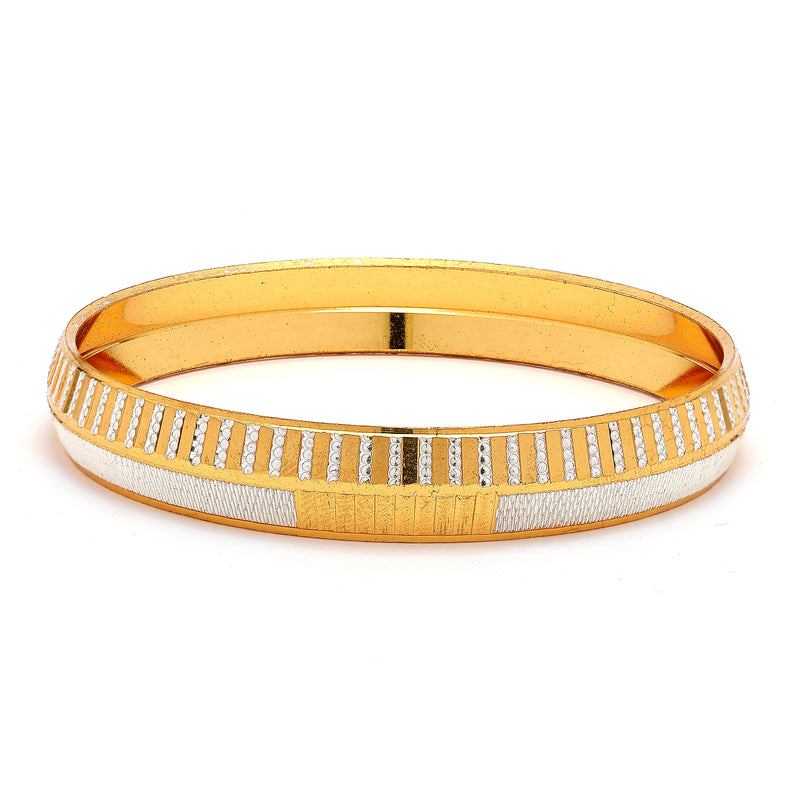 Gold Plated Dual Toned Engraved Texture Kada For Men