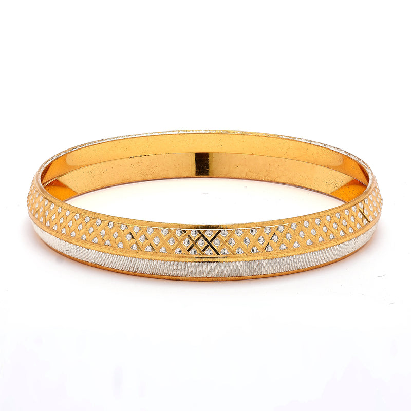 Gold Plated Dual Toned Engraved Texture Kada For Men
