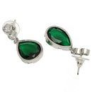 Rhodium Plated Teardrop Stylish Green AD Contemporary Drop Earrings