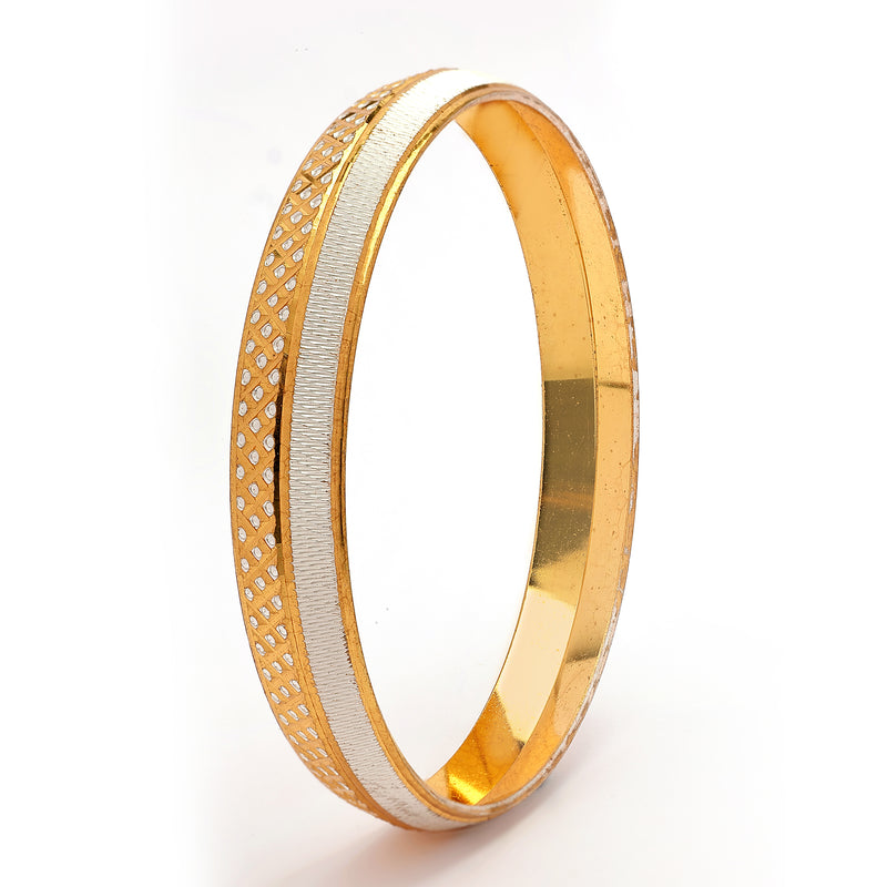 Gold Plated Dual Toned Engraved Texture Kada For Men