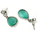 Rhodium Plated Teardrop Sea Green AD Contemporary Drop Earrings