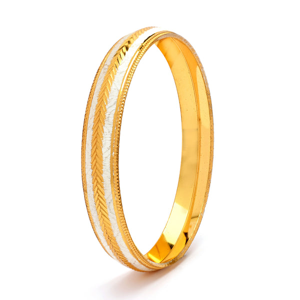 Gold Plated Dual Toned Engraved Texture Kada For Men