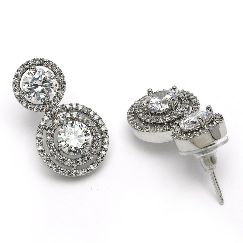 Rhodium Plated Silver Toned with Round American Diamond Small Drop earrings