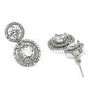 Rhodium Plated Round Halo White American Diamond Contemporary Drop Earrings