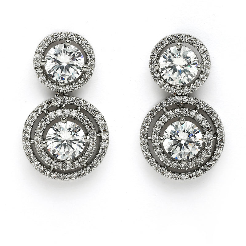 Rhodium Plated Silver Toned with Round American Diamond Small Drop earrings