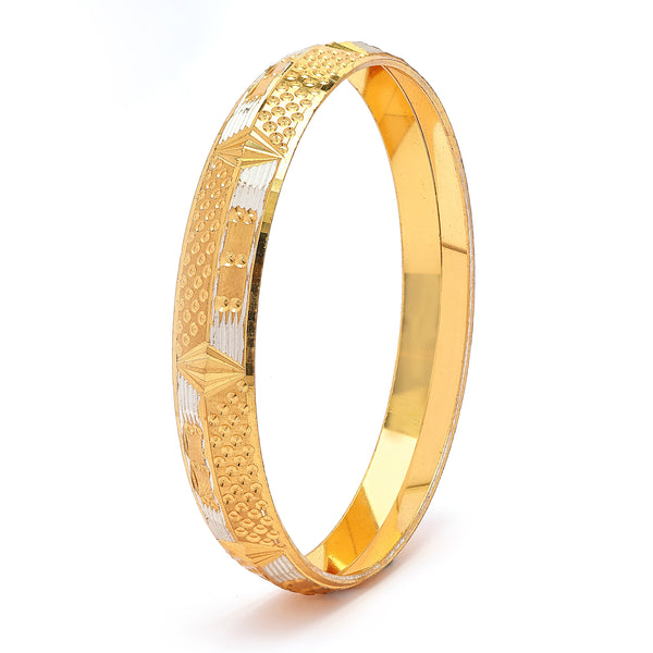 Gold Plated Dual Toned Engraved Texture Kada For Men