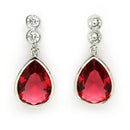 Rhodium Plated Silver Tone with Red American Diamond Small Drop Earrings