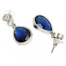 Rhodium Plated Designer Teardrop Blue AD Contemporary Drop Earrings