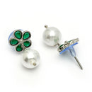 Rhodium Plated Flower Green American Diamond Office Wear Drop Earrings