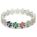 Rhodium Plated Silver Toned Floral Shaped Multicolor American Diamond Studded Bangles Set Of 2