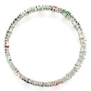 Rhodium Plated Silver Toned Floral Shaped Multicolor American Diamond Studded Bangles Set Of 2