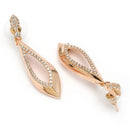 Rose Gold Plated Elongated Leaf White American Diamond Contemporary Long Drop Earrings
