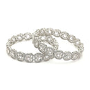 Rhodium Plated Silver Toned Bow Shaped White American Diamond Studded Bangles Set Of 2