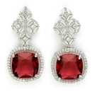 Rhodium Plated Silver Toned with Red American Diamond Small Drop Earrings