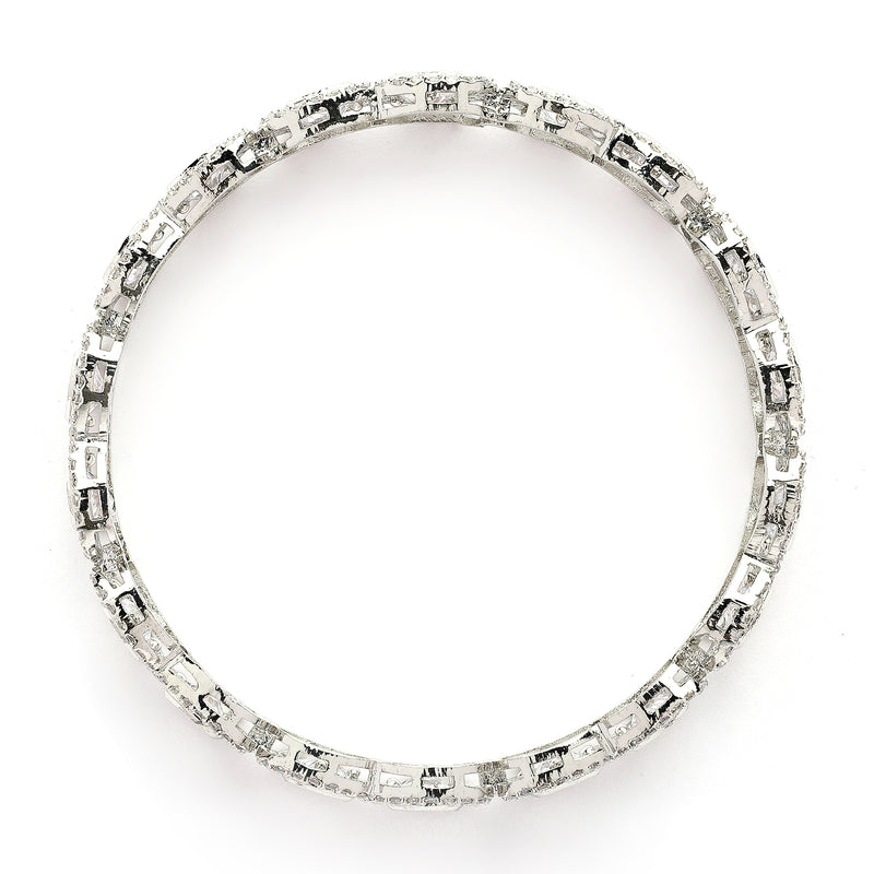 Rhodium Plated Silver Toned Bow Shaped White American Diamond Studded Bangles Set Of 2