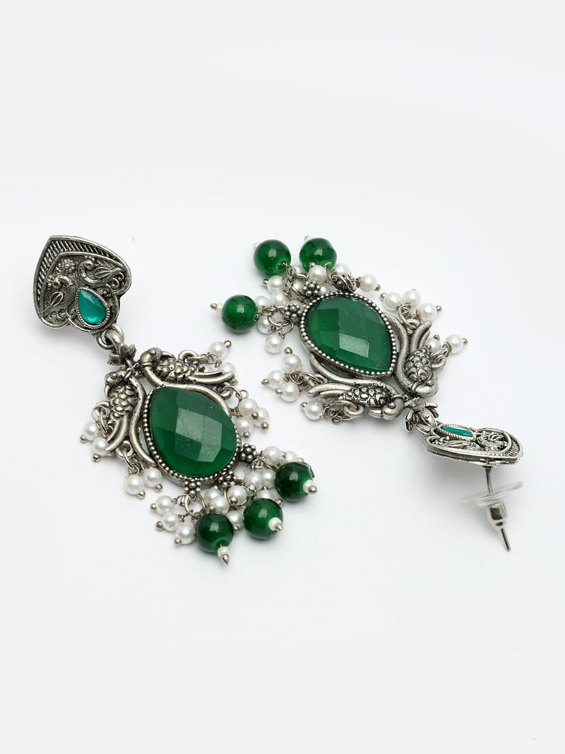 Oxidized Plated with Green Cubic Zirconia Danglers Earrings