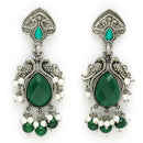 Oxidized Plated with Green Cubic Zirconia Danglers Earrings