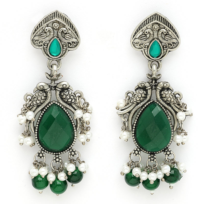 Oxidized Plated with Green Cubic Zirconia Danglers Earrings