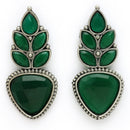 Oxidized Plated with Green Cubic Zirconia Drop Earrings