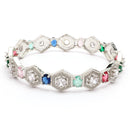 Rhodium Plated Silver Toned Geometrical Shaped Multicolor American Diamond Studded Bangles Set Of 2