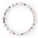Rhodium Plated Silver Toned Geometrical Shaped Multicolor American Diamond Studded Bangles Set Of 2