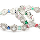 Rhodium Plated Silver Toned Geometrical Shaped Multicolor American Diamond Studded Bangles Set Of 2