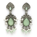 Oxidized Plated with Sea Green Cubic Zirconia Danglers Earrings