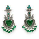 Oxidized Plated with Green & White Pearl Cubic Zirconia Danglers Earrings