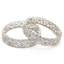 Rhodium Plated Silver Toned Teardrop Shaped White American Diamond Studded Bangles Set Of 2