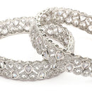 Rhodium Plated Silver Toned Teardrop Shaped White American Diamond Studded Bangles Set Of 2