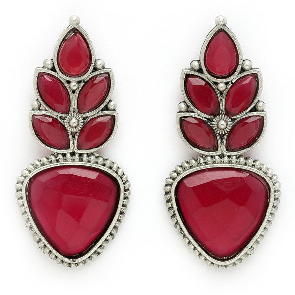 Oxidized Plated with Red Cubic Zirconia Drop Earrings