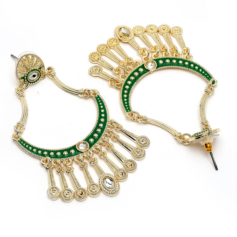 Gold Plated with Green Stylish Cubic Zirconia Danglers Earrings