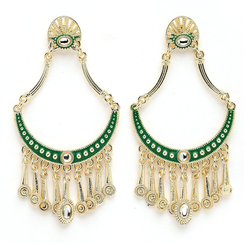 Gold Plated with Green Stylish Cubic Zirconia Danglers Earrings