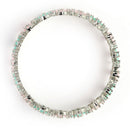 Rhodium Plated Silver Toned Floral Shaped Sea Green & Pink American Diamond Studded Bangles Set Of 2