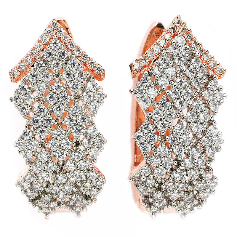 Rose Gold Plated American Diamond Small Drop Hoop Earrings