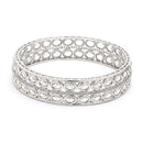 Rhodium Plated Silver Toned Oval Shaped American Diamond Studded Bangles Set Of 2