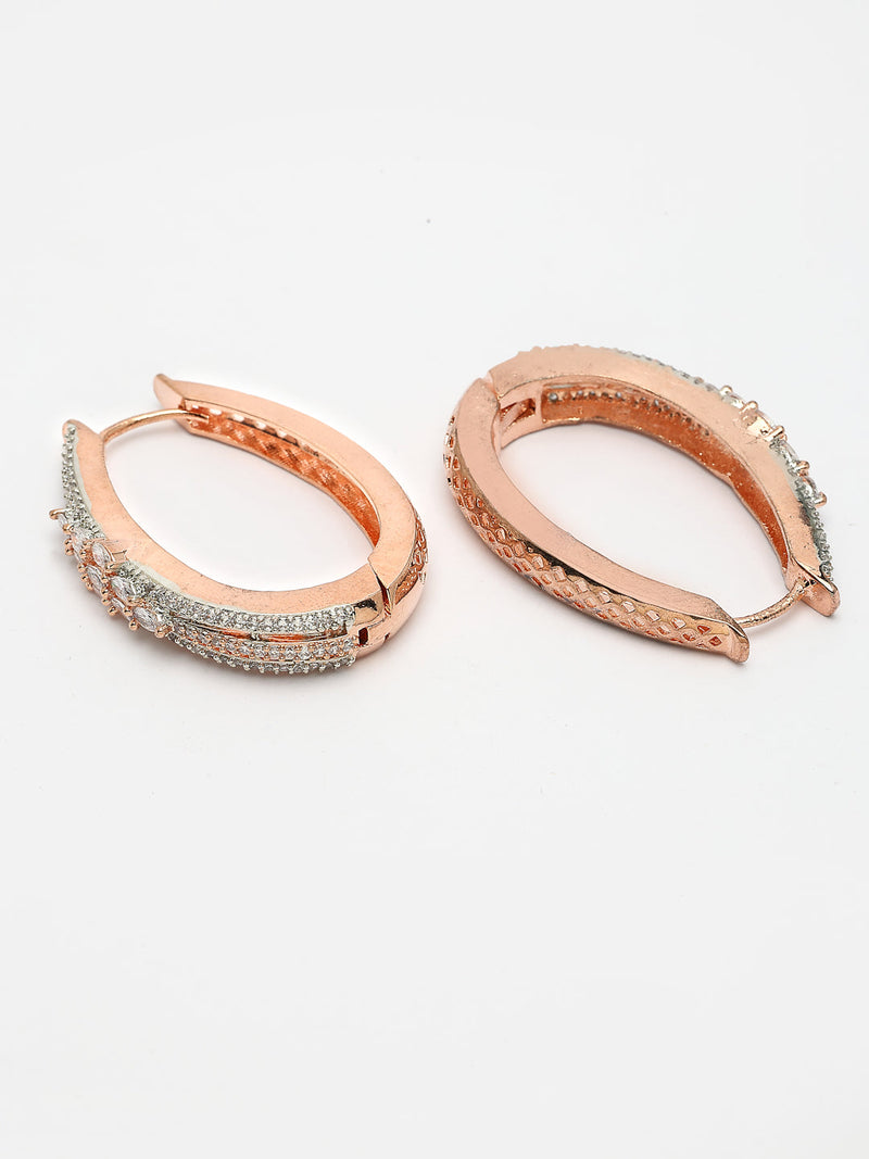 Rose Gold Plated American Diamond Circular Hoop Earrings